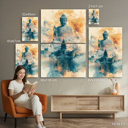 Drevený obraz - Budha nad chrámom | 90x136 cm