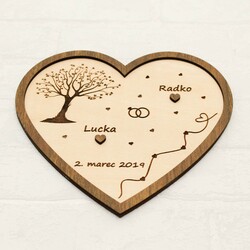 Darček na svadbu - drevený podnos na prstene Srdiečko