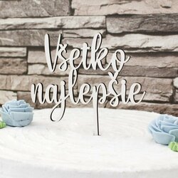 Drevený zápich do torty - Všetko najlepšie | Biela