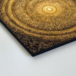 Drevený obraz zlatej mandaly - Dharma