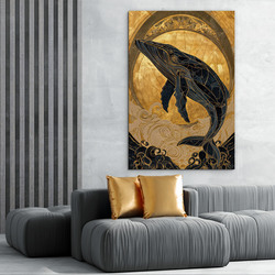 Luxusný zlatý obraz s veľrybou