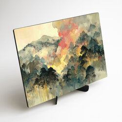 Abstraktný obraz lesa - Hmla nad krajinou