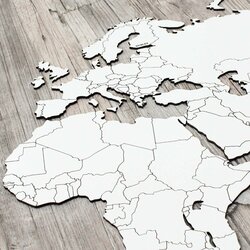 Wooden 3D World Map with Marked State Borders | White
