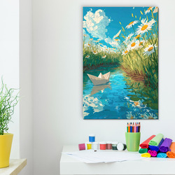 Barevný obraz - Papírová loďka na potoku