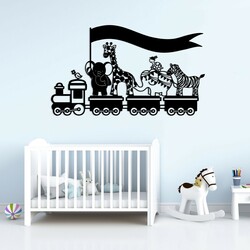 Wall Sticker for Kids - Animals on the Train | Black