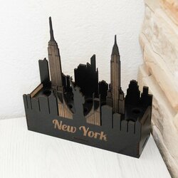 Dřevěný stojánek na pera - New York | Černá