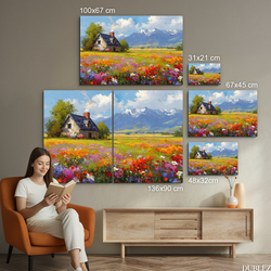 Venkovský obraz na zeď - Domek u louky