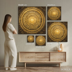 Drevený obraz zlatej mandaly - Dharma