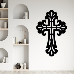 Vyrezávaný 3D obraz na stenu - Ornamentálny kríž | Čierna
