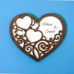 Drevená tácka na obrúčky - Srdiečko | Biela / Orech