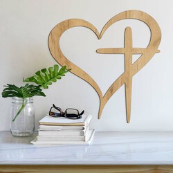 Drevený obraz na stenu - Srdce a kríž | Dub zlatý