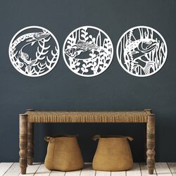 Set of Wooden Wall Arts - Fishes | White