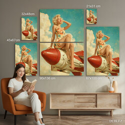 Tablou retro pe perete – rachetă pin-up | 90x136 cm