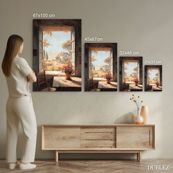 Vintage drevený obraz - Výhľad z okna