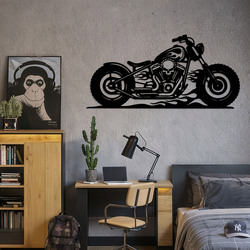 Drevený obraz motorky - Chopper s lebkou | Čierna