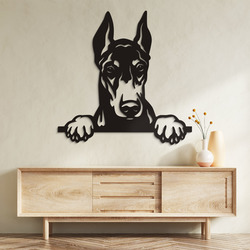 Decorațiune din lemn de perete - Câine Doberman | Negru