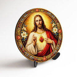 Drevený obraz Ježiša - Božské Srdce