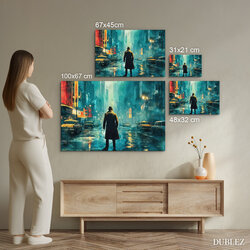 Moderný mestský obraz na dreve - Nočný detektív