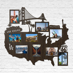 Wooden wall photo frame - Map of the USA | Wenge