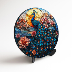 Tablou vitral rotund - Păun