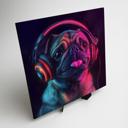 Neónový obraz - Mopslík so slúchadlami