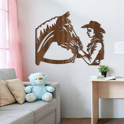 Girl with Horse - Wooden Wall Art | Walnut