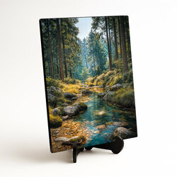 Drevený farebný obraz - Lesný potok