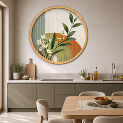 Kruhový botanický obraz - Mid-century