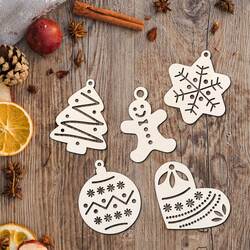 Wooden Tree Decorations - Set of 5 types, 4 pcs each (20pcs) | Poplar Plywood 