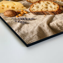 Vintage obraz do jedálne - Chlieb, syr a levanduľa