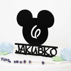Drevený zápich do torty s menom a vekom - Mickey Mouse | Čierna