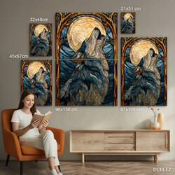 Drevený obraz - Vlk v štýle vitráže