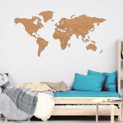Wooden 3D World Map with Marked State Borders | Beech