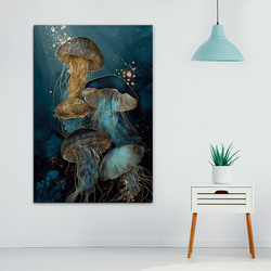 Golden blue painting - Jellyfish