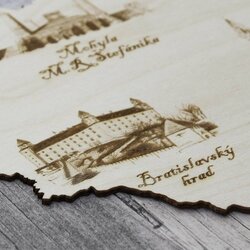 Drevená gravírovaná mapa Slovenska - Kultúrno-prírodné pamiatky