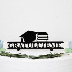 Drevený zápich na tortu - nápis gratulujeme k promócií | Čierna