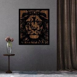 Modern Wooden Wall Art - Lion | Walnut / Black
