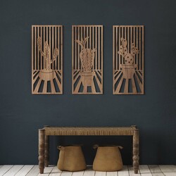 3 Dielny drevený obraz - Kaktusy | Dub tabakový