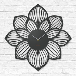 Tablou floral cu ceas - Petale | Gri antracit