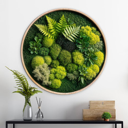 Wooden Wall Art with 3D Moss Effect - Fern