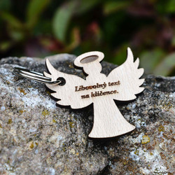 Dřevěný přívěšek na klíče - Anděl s vlastním textem 