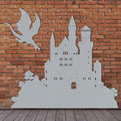Wooden Halloween Decoration - Castle and Dragon | Silver