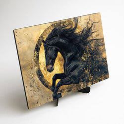 Drevený obraz koňa - Cválajúci mustang