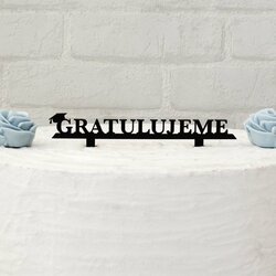 Drevený zápich na tortu - nápis gratulujeme pre študenta | Čierna
