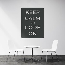 Wooden Wall Art - Keep Calm and Code On | Anthracite Gray