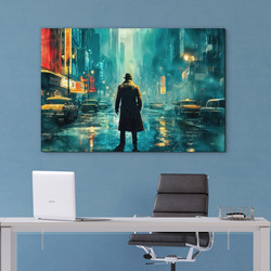 Moderný mestský obraz na dreve - Nočný detektív