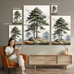 Akvarelový obraz na stenu - Borovice | 90x136 cm