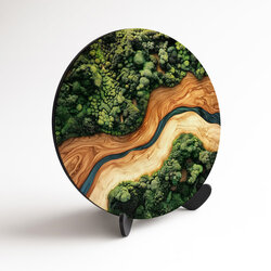 Circular Wall Art from Wood - Moss in Epoxy