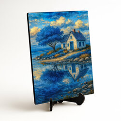 Blue wall painting - Country house by the water