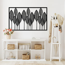 Wooden Wall Art - Leaves on Stems | Black